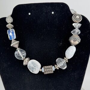 Treska Vintage Silver and White Beaded Necklace P46